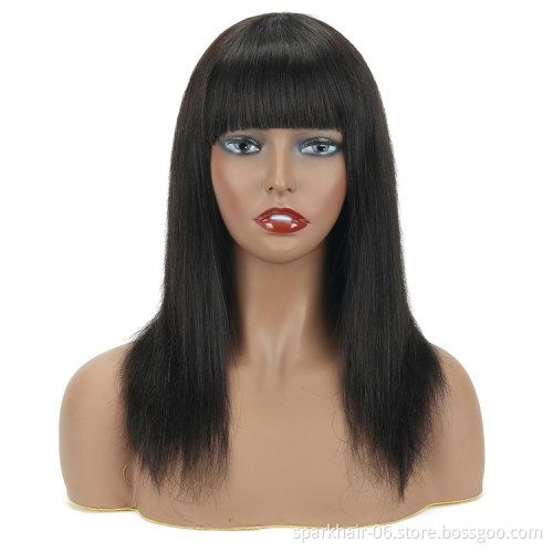 Wholesale 8-40'' Straight Human Hair Wigs With Bangs Machine Made Wigs For Black Women Brazilian Straight Hair Wigs With Bangs